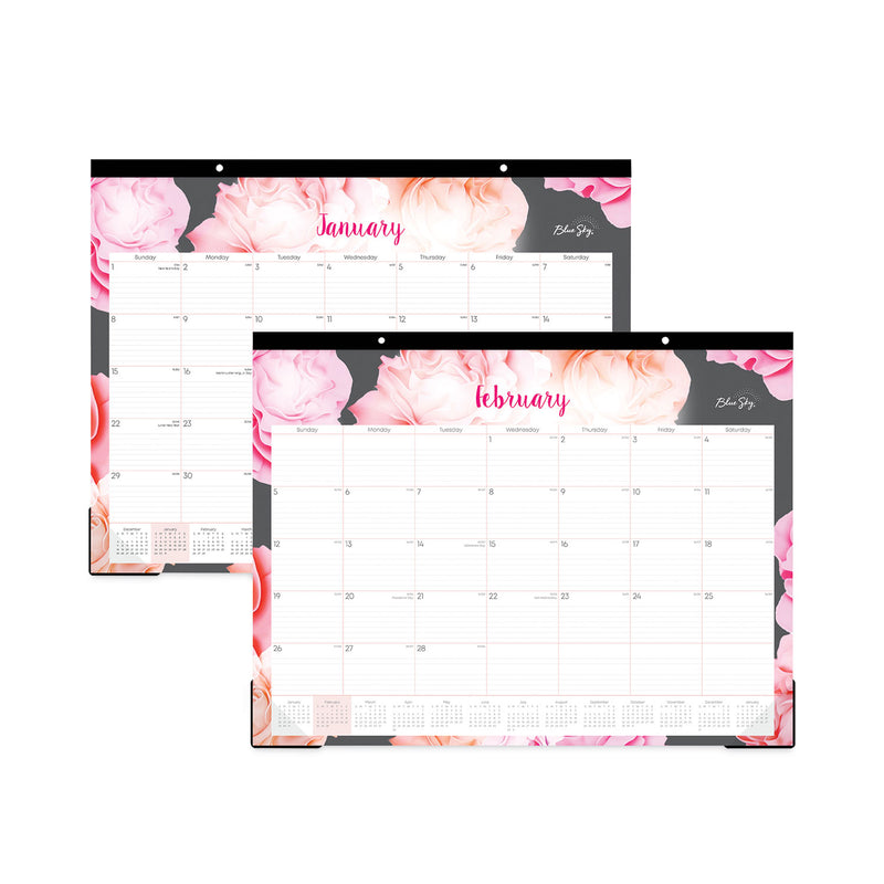 Blue Sky Joselyn Desk Pad, Rose Artwork, 22 x 17, White/Pink/Peach Sheets, Black Binding, Clear Corners, 12-Month (Jan-Dec): 2023