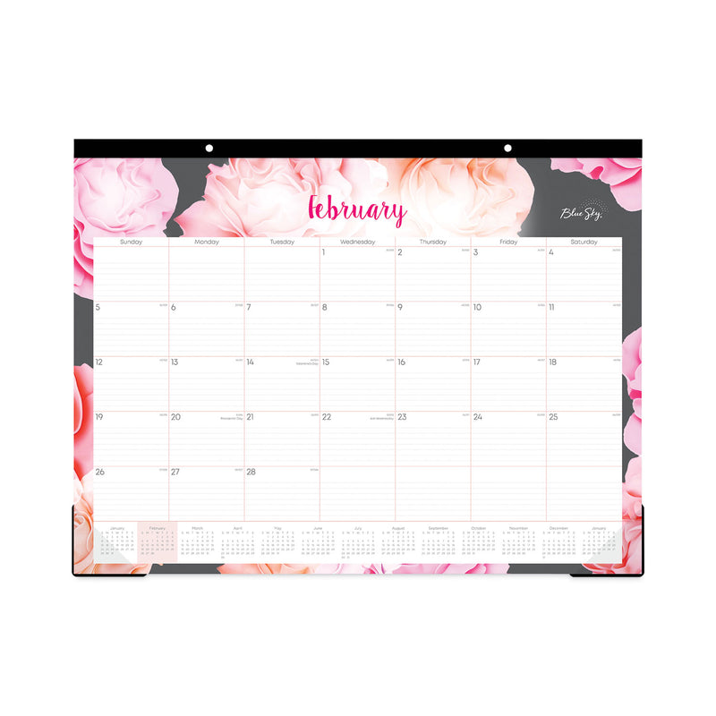 Blue Sky Joselyn Desk Pad, Rose Artwork, 22 x 17, White/Pink/Peach Sheets, Black Binding, Clear Corners, 12-Month (Jan-Dec): 2023