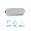 Boardwalk Industrial Drum Liners Rolls, 60 gal, 2.7 mil, 38 x 63, Clear, 1 Roll of 50 Bags