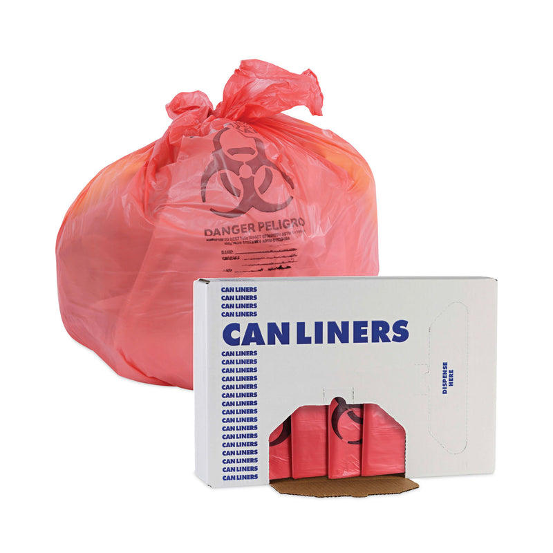 Boardwalk Linear Low Density Health Care Trash Can Liners, 33 gal, 1.3 mil, 33 x 39, Red, 150/Carton