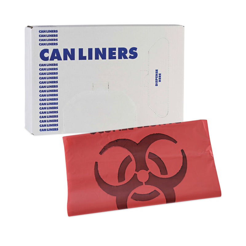 Boardwalk Linear Low Density Health Care Trash Can Liners, 33 gal, 1.3 mil, 33 x 39, Red, 150/Carton