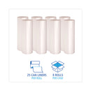 Boardwalk High Density Industrial Can Liners Coreless Rolls, 60 gal, 13 microns, 38 x 60, Natural, 8 Rolls of 25 Bags