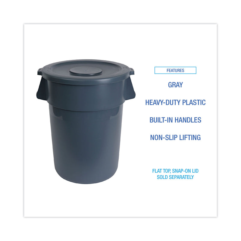 Boardwalk Round Waste Receptacle, LLDPE, 32 gal, Gray