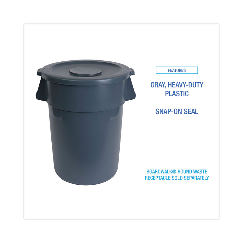 Boardwalk Lids for 32 gal Waste Receptacle, Flat-Top, Round, Plastic, Gray