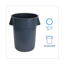 Boardwalk Round Waste Receptacle, Plastic, 44 gal, Gray