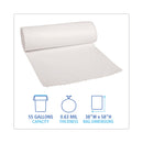 Boardwalk Low Density Repro Can Liners, 55 gal, 0.63 mil, 38" x 58", White, 10 Bags/Roll, 10 Rolls/Carton