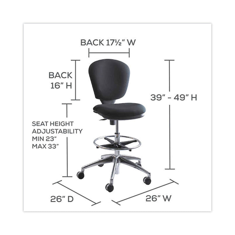 Safco Metro Collection Extended-Height Chair, Supports Up to 250 lb, 23" to 33" Seat Height, Black Seat/Back, Chrome Base