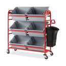Rubbermaid Tote Picking Cart, Metal, 3 Shelves, 450 lb Capacity, 57" x 18.5" x 55", Red