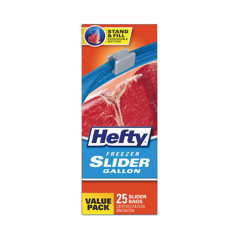 Hefty Slider Bags, 1 gal, 2.5 mil, 10.56" x 11", Clear, 225/Carton