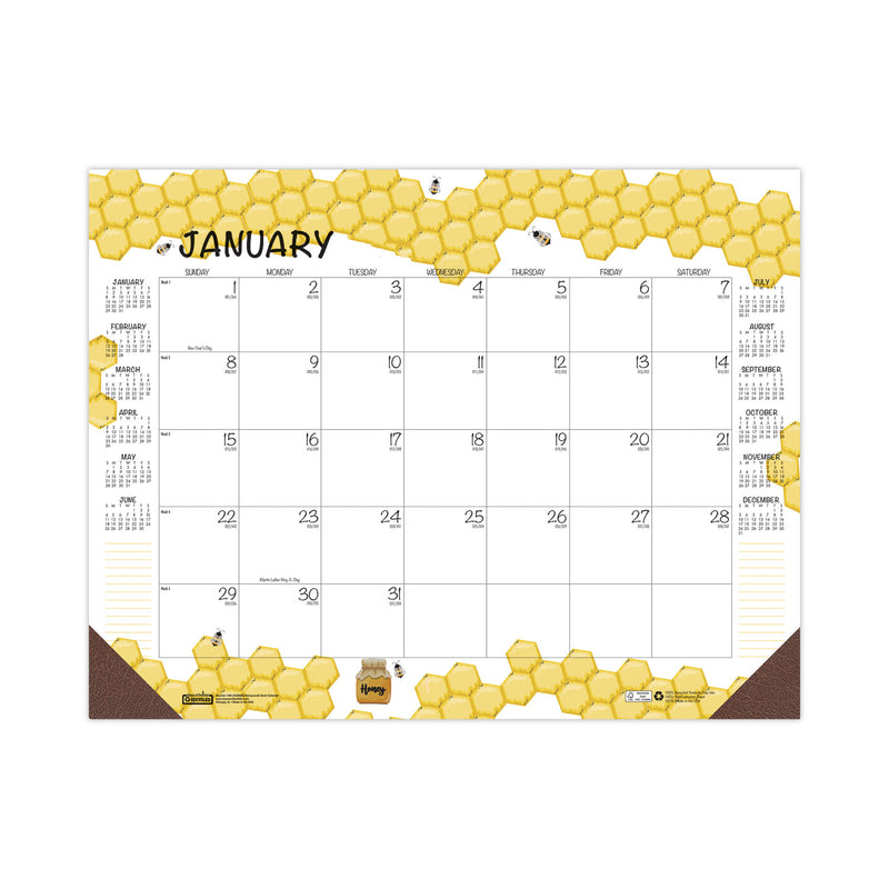 House of Doolittle Recycled Honeycomb Desk Pad Calendar, 18.5 x 13, White/Multicolor Sheets, Brown Corners, 12-Month (Jan to Dec): 2023