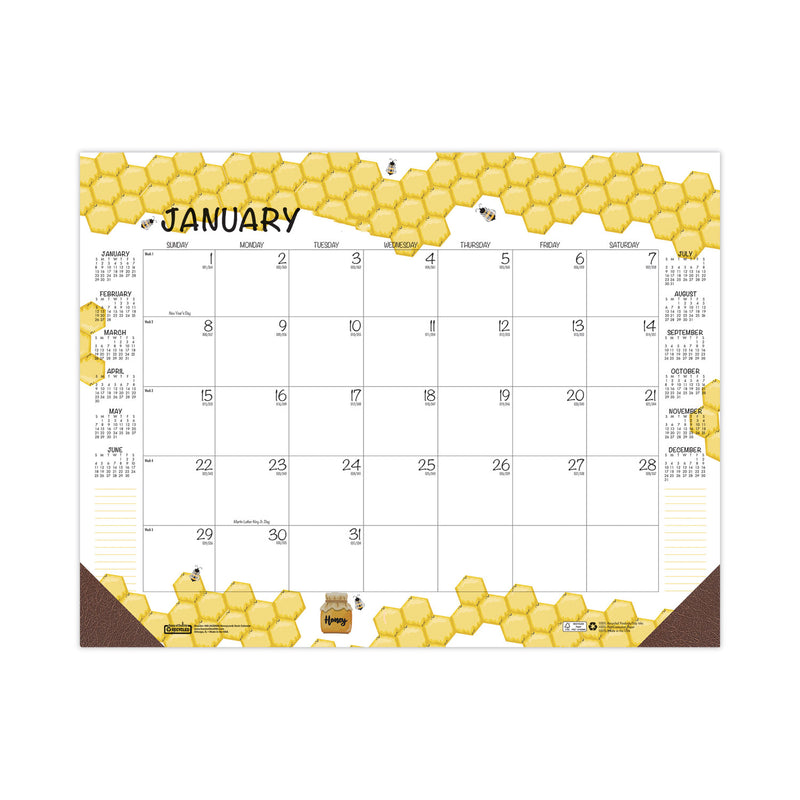 House of Doolittle Recycled Honeycomb Desk Pad Calendar, 22 x 17, White/Multicolor Sheets, Brown Corners, 12-Month (Jan to Dec): 2023