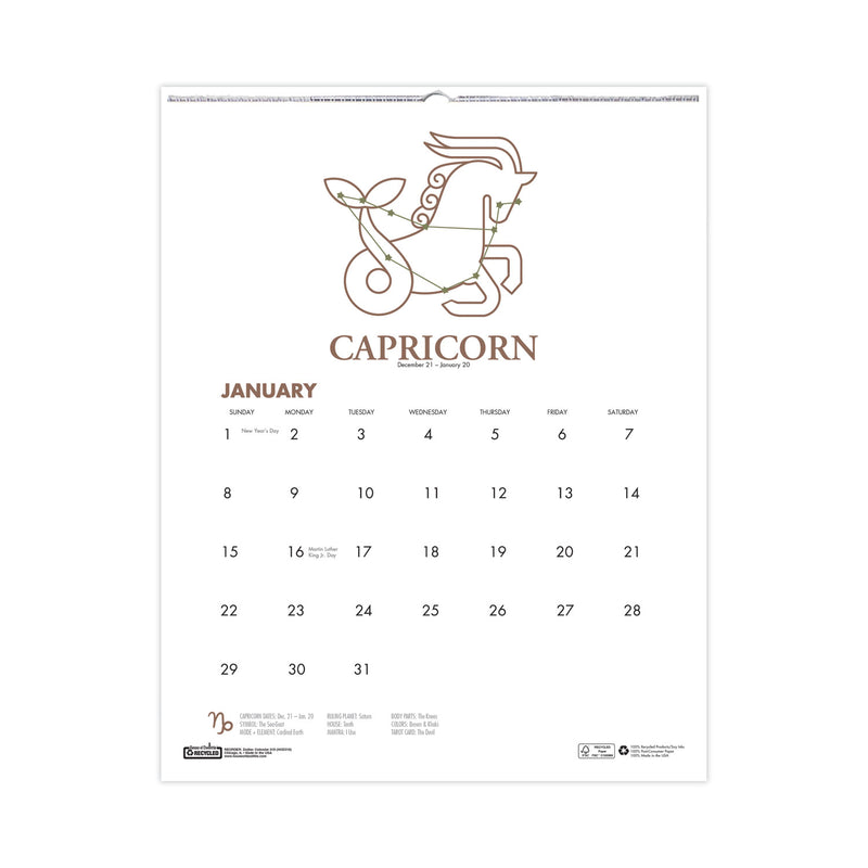 House of Doolittle Recycled Zodiac Wall Calendar, Zodiac Artwork, 14 x 11, 12-Month (Jan to Dec), White/Multicolor Sheets
