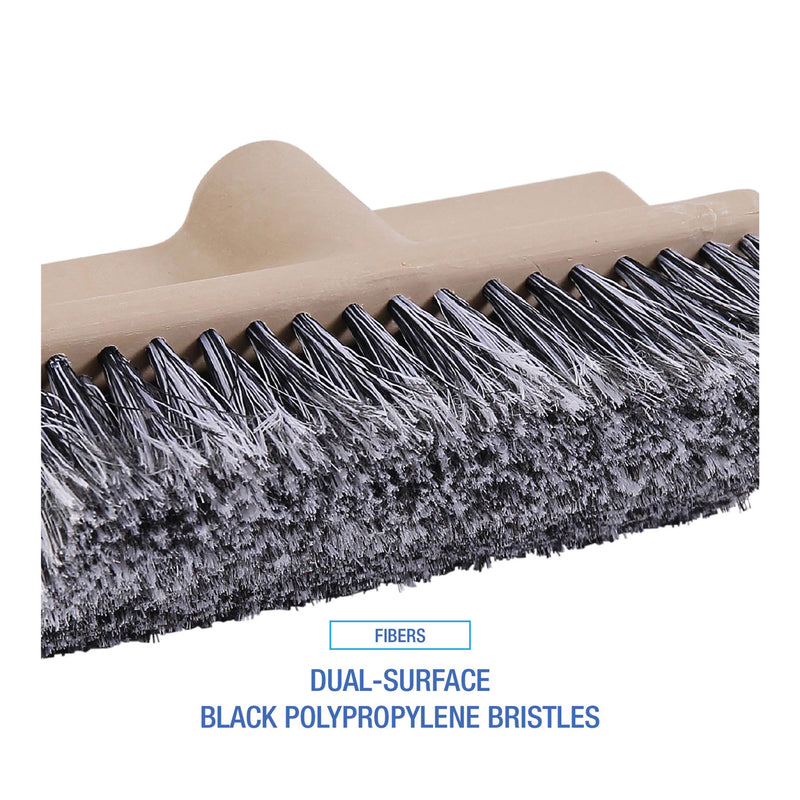 Boardwalk Dual-Surface Black Polypropylene Bristles, 10" Brush, Brown Plastic Handle