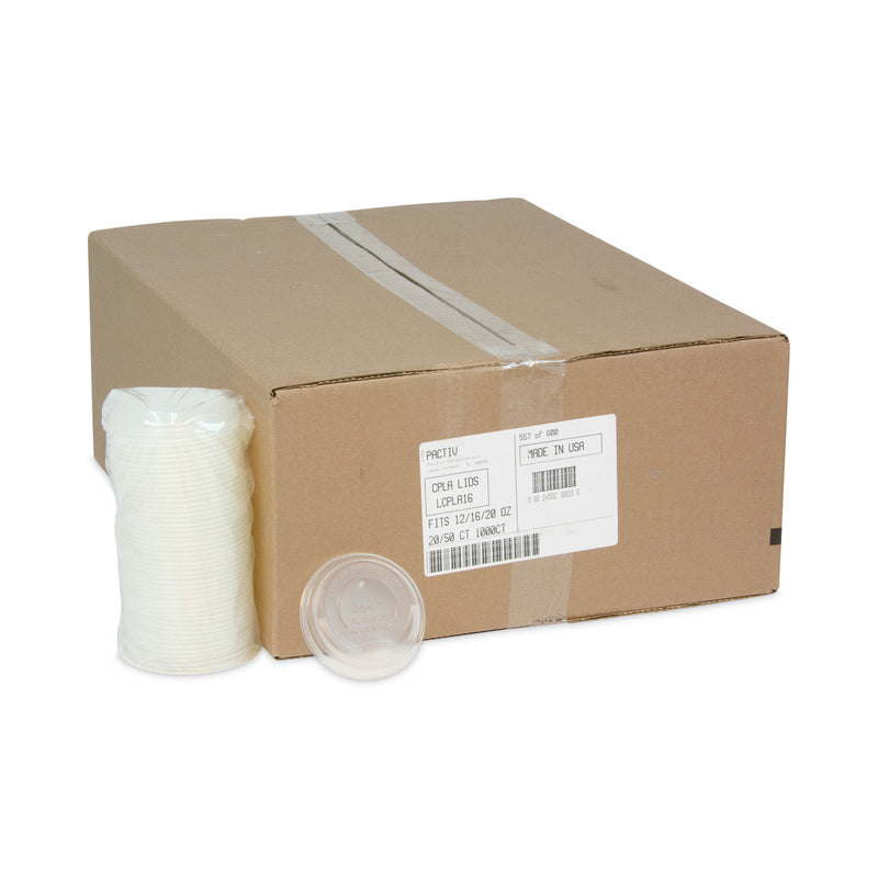 Pactiv Evergreen EarthChoice Hot Cup Lid, Fits 12 oz to 20 oz Hot Cups, Clear, 1,000/Carton