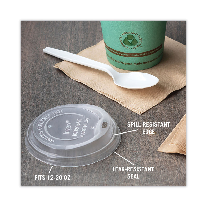 Pactiv Evergreen EarthChoice Hot Cup Lid, Fits 12 oz to 20 oz Hot Cups, Clear, 1,000/Carton