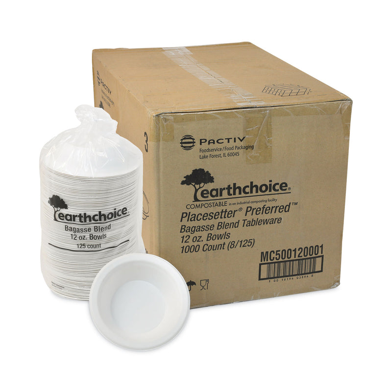 Pactiv Evergreen EarthChoice Compostable Fiber-Blend Bagasse Dinnerware, Bowl, 6.38" dia, 12 oz, Natural, 1,000/Carton
