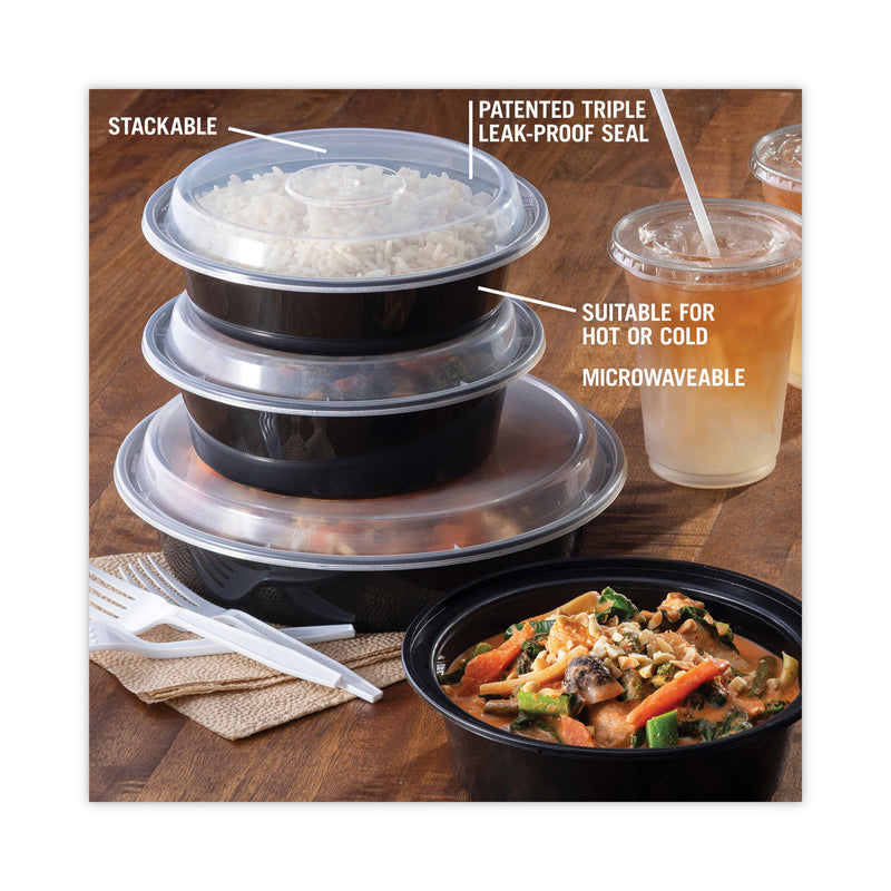 Pactiv Evergreen Newspring VERSAtainer Microwavable Containers, 24 oz, 7" Diameter, Black/Clear, Plastic, 150/Carton