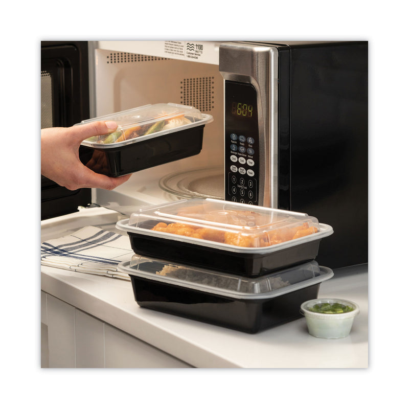 Pactiv Evergreen Newspring VERSAtainer Microwavable Containers, 38 oz, 6 x 8.5 x 2, Black/Clear, Plastic, 150/Carton