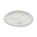 Pactiv Evergreen EarthChoice Pressware Compostable Dinnerware, 3-Compartment Plate, 10" dia, White, 250/Carton
