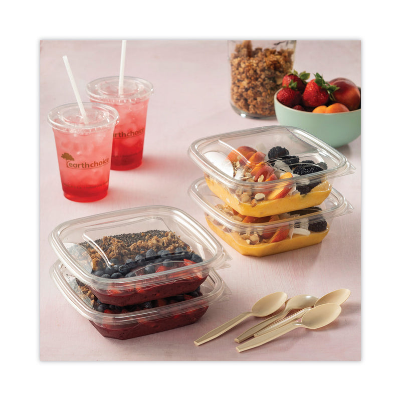 Pactiv Evergreen EarthChoice Square Recycled Bowl Flat Lid, 7.38 x 7.38 x 0.26, Clear, Plastic, 300/Carton