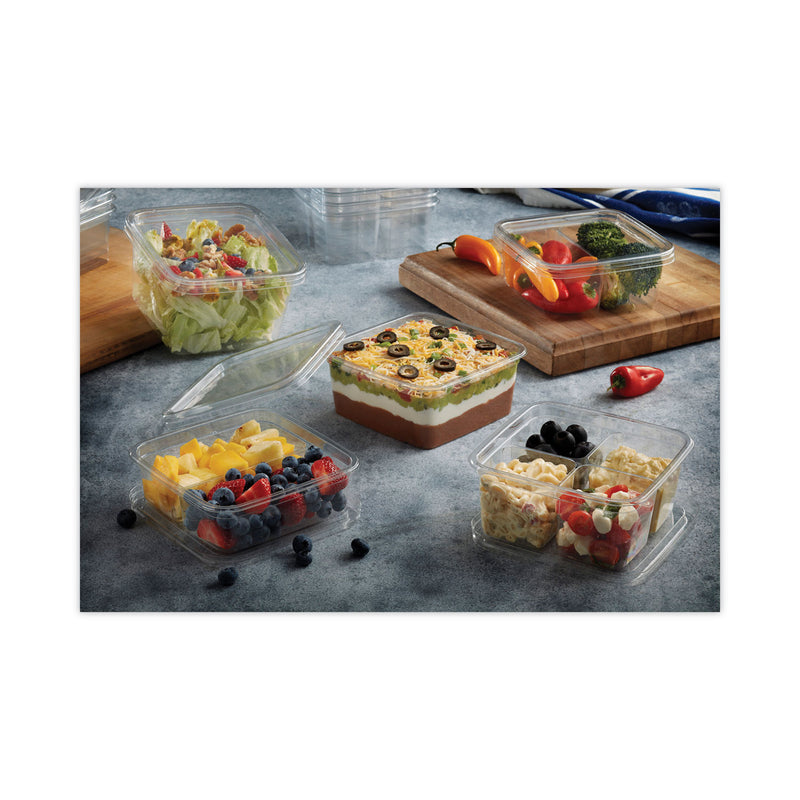 Pactiv Evergreen EarthChoice Square Recycled Bowl,4-Compartment, 32 oz, 6.13 x 6.13 x 2.61, Clear, Plastic, 360/Carton