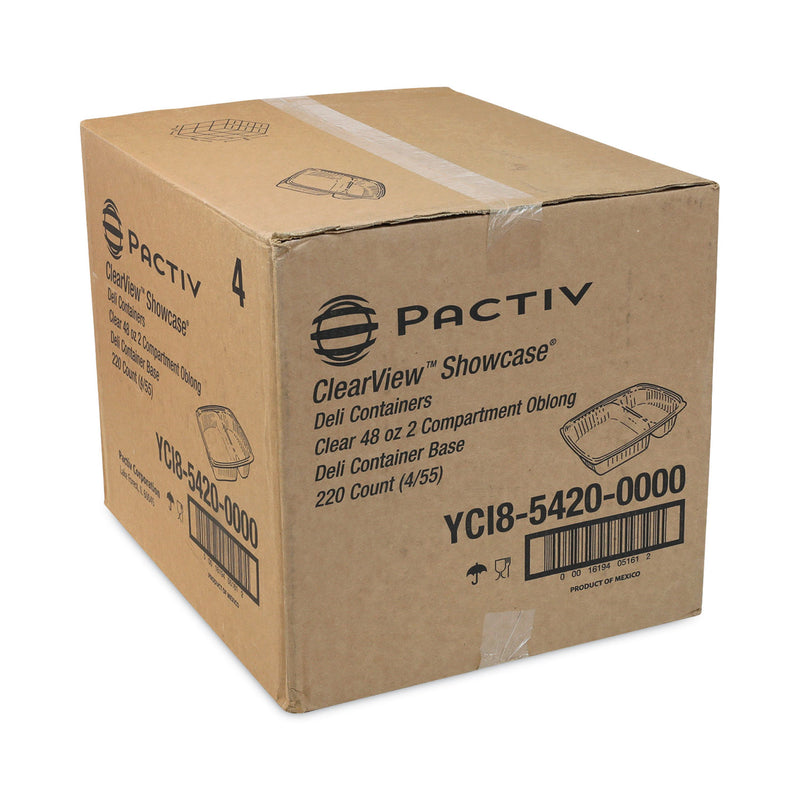 Pactiv Evergreen Showcase Deli Container, Base Only, 2-Compartment, 10 oz; 23 oz, 9 x 7.4 x 1.5, Clear, Plastic, 220/Carton