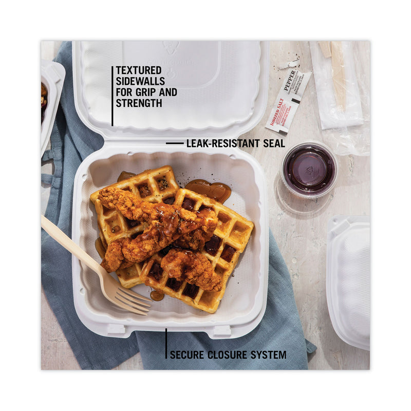 Pactiv Evergreen EarthChoice SmartLock Microwavable MFPP Hinged Lid Container, 8.31 x 8.35 x 3.1, White, Plastic, 200/Carton