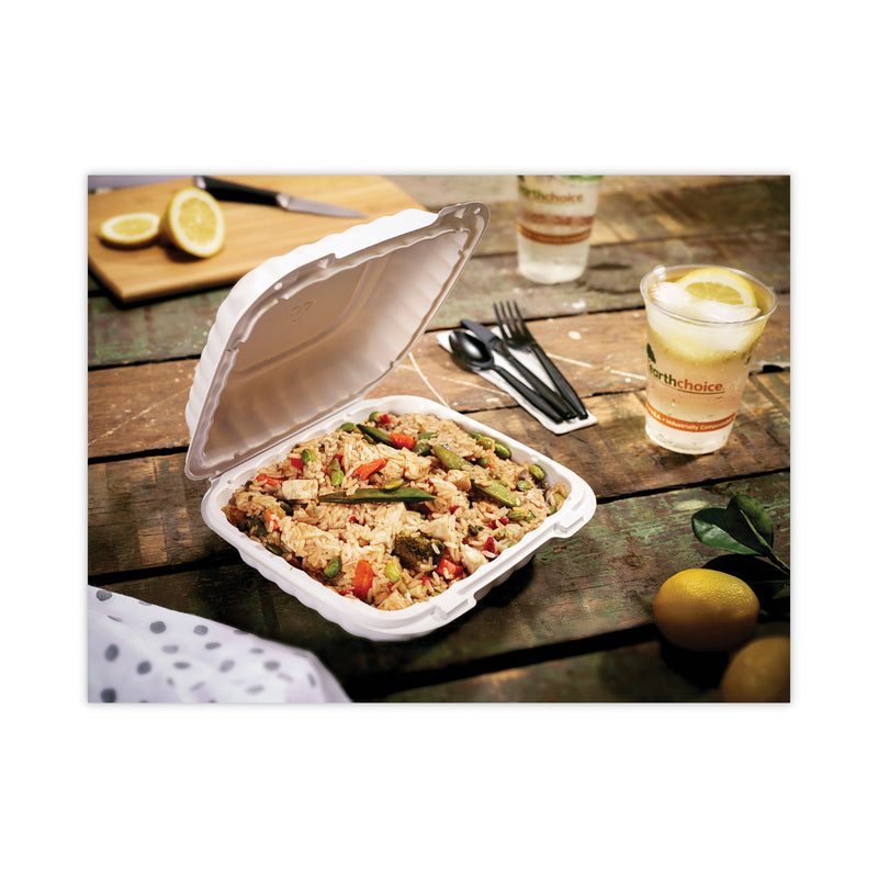 Pactiv Evergreen EarthChoice SmartLock Microwavable MFPP Hinged Lid Container, 8.31 x 8.35 x 3.1, White, Plastic, 200/Carton