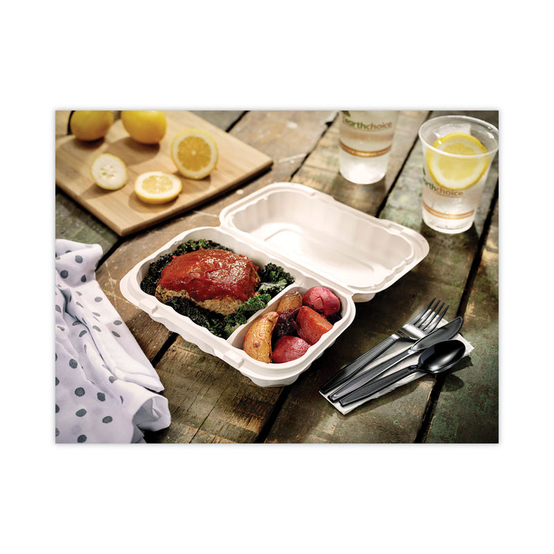 Pactiv Evergreen EarthChoice SmartLock Microwavable MFPP Hinged Lid Container, 2-Compartment, 9 x 6 x 3, White, Plastic, 270/Carton