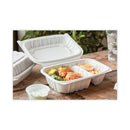 Pactiv Evergreen EarthChoice Vented Microwavable MFPP Hinged Lid Container, 2-Compartment, 9 x 6 x 3.1, White, Plastic, 170/Carton