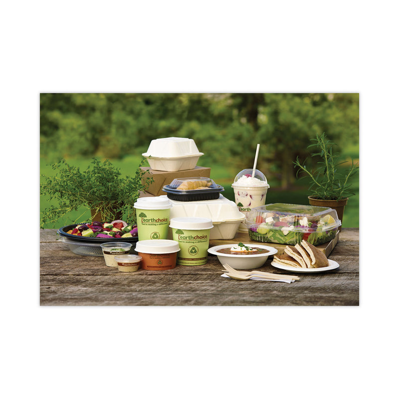 Pactiv Evergreen EarthChoice Bagasse Hinged Lid Container, 3-Compartment, Dual Tab Lock, 7.8 x 7.8 x 2.8, Natural, Sugarcane, 150/Carton