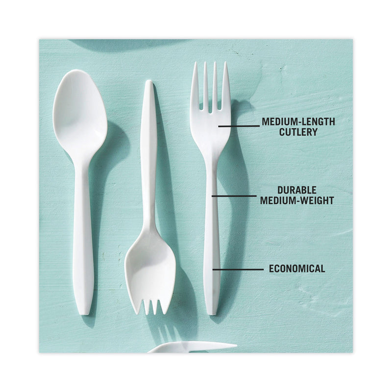 Pactiv Evergreen Fieldware Cutlery, Fork, Mediumweight, White, 1,000/Carton
