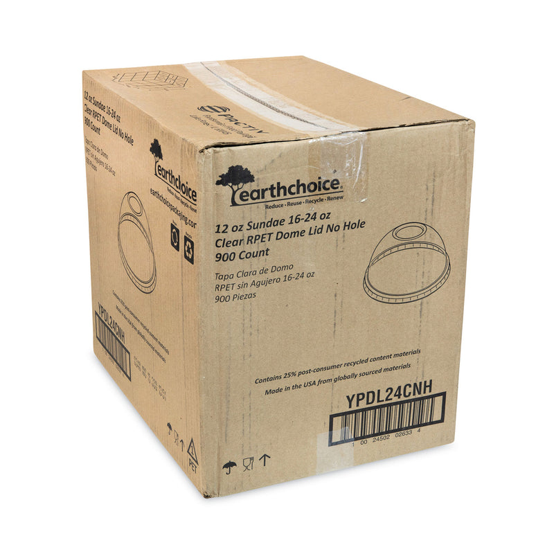 Pactiv Evergreen EarthChoice Strawless RPET Lid, Dome Lid, Clear, Fits 12 oz to 24 oz "B" Cups, Clear, 1,020/Carton
