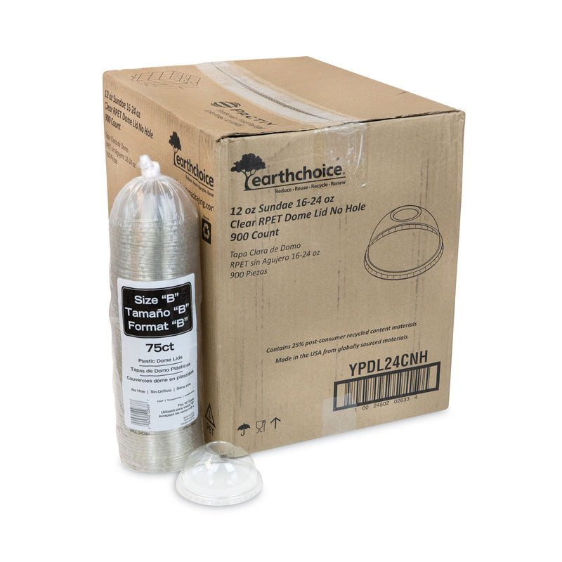 Pactiv Evergreen EarthChoice Strawless RPET Lid, Dome Lid, Clear, Fits 12 oz to 24 oz "B" Cups, Clear, 1,020/Carton