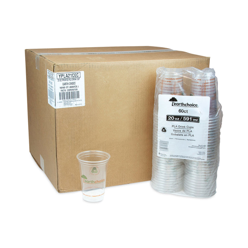 Pactiv Evergreen EarthChoice Compostable Cold Cup, 20 oz, Clear/Printed, 600/Carton