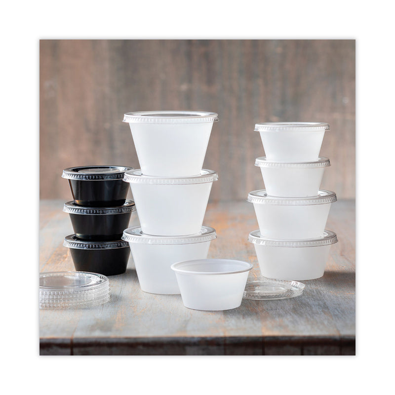 Pactiv Evergreen Plastic Portion Cup, 2 oz, Black, 200/Bag, 12 Bags/Carton