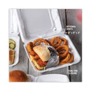 Pactiv Evergreen Vented Foam Hinged Lid Container, Dual Tab Lock, 8.42 x 8.15 x 3, White, 150/Carton