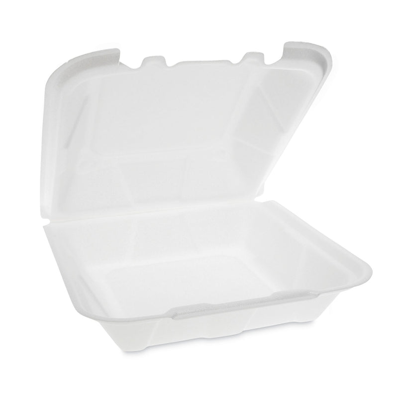 Pactiv Evergreen Vented Foam Hinged Lid Container, Dual Tab Lock, 9.13 x 9 x 3.25, White, 150/Carton