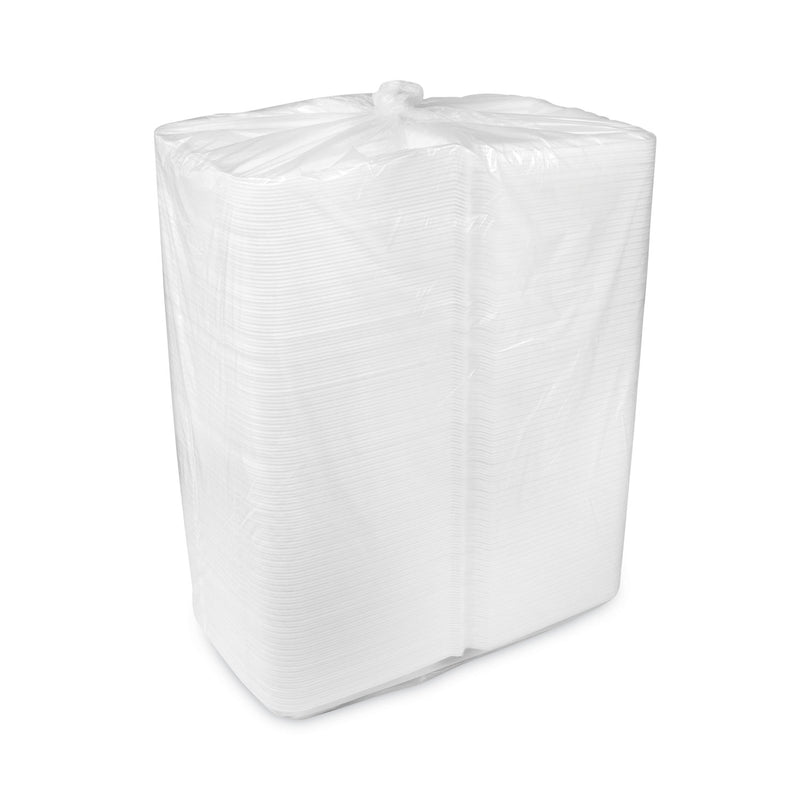 Pactiv Evergreen Vented Foam Hinged Lid Container, Dual Tab Lock, 9.13 x 9 x 3.25, White, 150/Carton