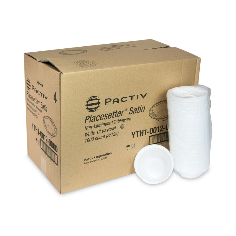 Pactiv Evergreen Placesetter Satin Non-Laminated Foam Dinnerware, Bowl, 12 oz, 6" dia, White, 1,000/Carton