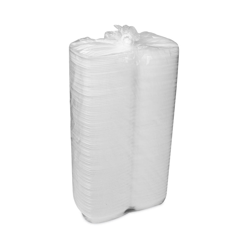 Pactiv Evergreen Foam Hinged Lid Container, Single Tab Lock, 6.38 x 6.38 x 3, White, 500/Carton