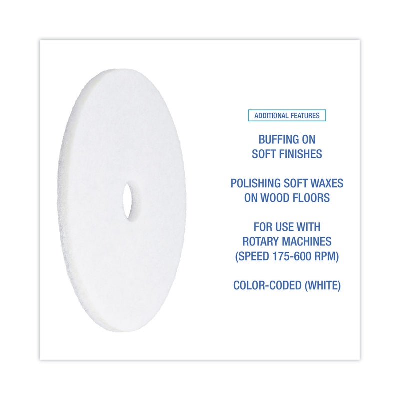 Boardwalk Polishing Floor Pads, 20" Diameter, White, 5/Carton