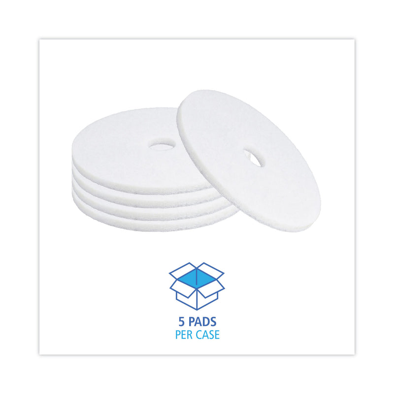 Boardwalk Polishing Floor Pads, 20" Diameter, White, 5/Carton