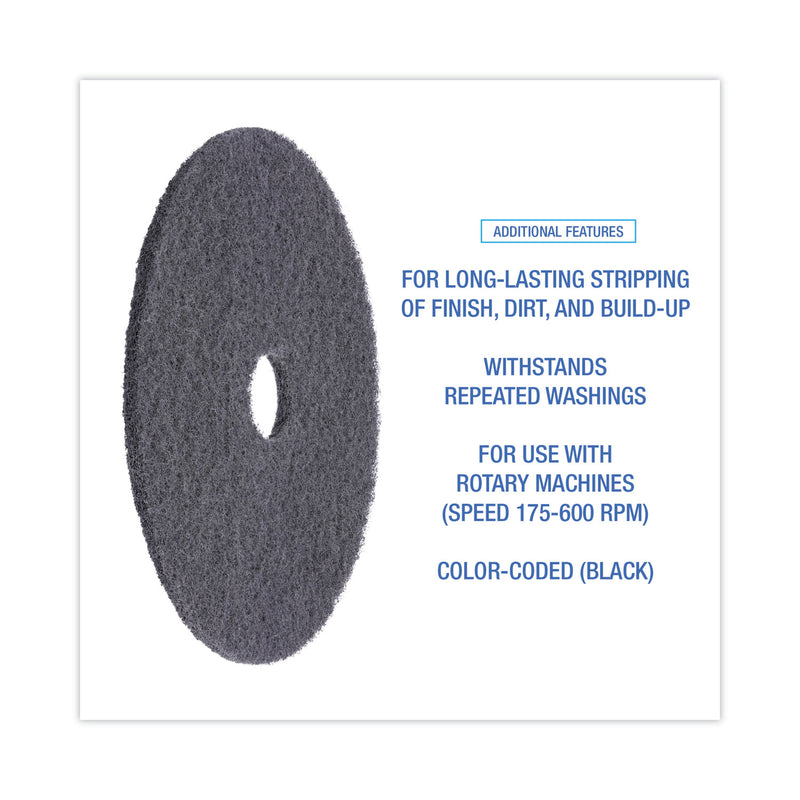 Boardwalk High Performance Stripping Floor Pads, 20" Diameter, Black, 5/Carton