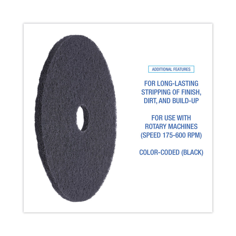 Boardwalk Stripping Floor Pads, 20" Diameter, Black, 5/Carton