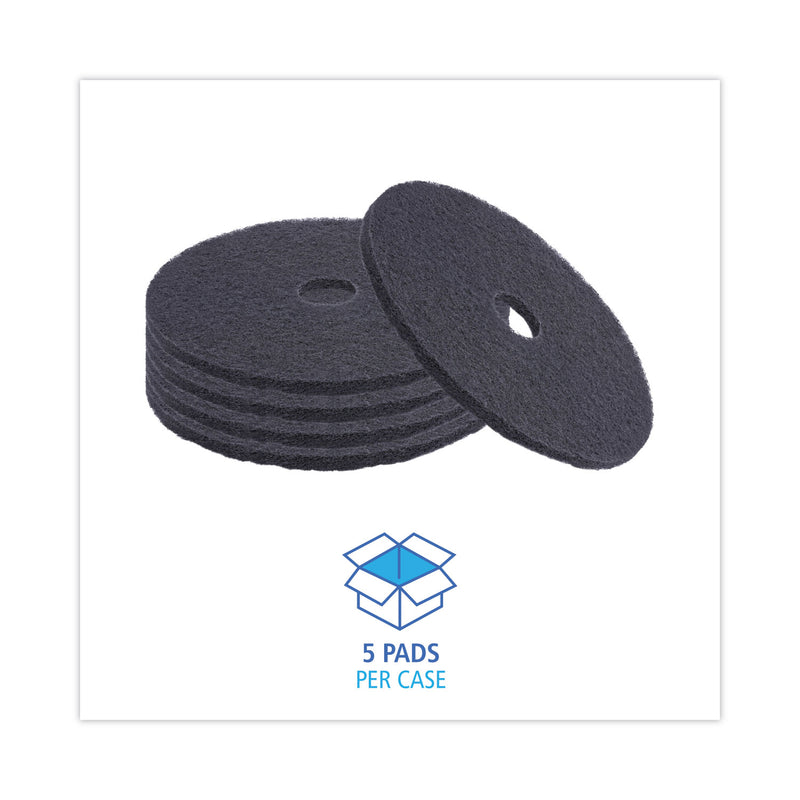 Boardwalk Stripping Floor Pads, 20" Diameter, Black, 5/Carton