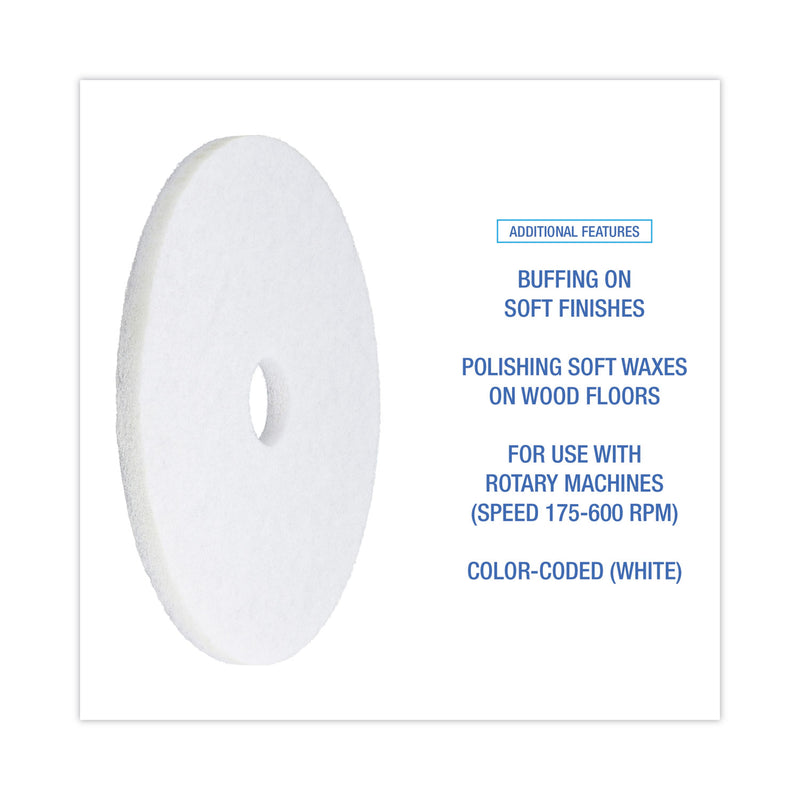 Boardwalk Polishing Floor Pads, 19" Diameter, White, 5/Carton