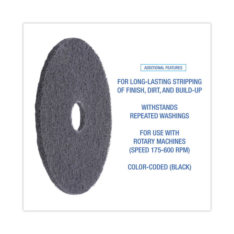 Boardwalk High Performance Stripping Floor Pads, 17" Diameter, Black, 5/Carton