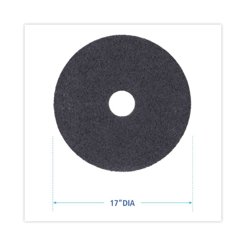 Boardwalk High Performance Stripping Floor Pads, 17" Diameter, Black, 5/Carton