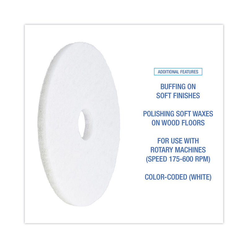Boardwalk Polishing Floor Pads, 16" Diameter, White, 5/Carton